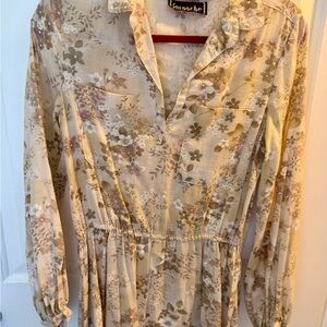 Vintage Karooche Beige Floral Midi Dress | 70s